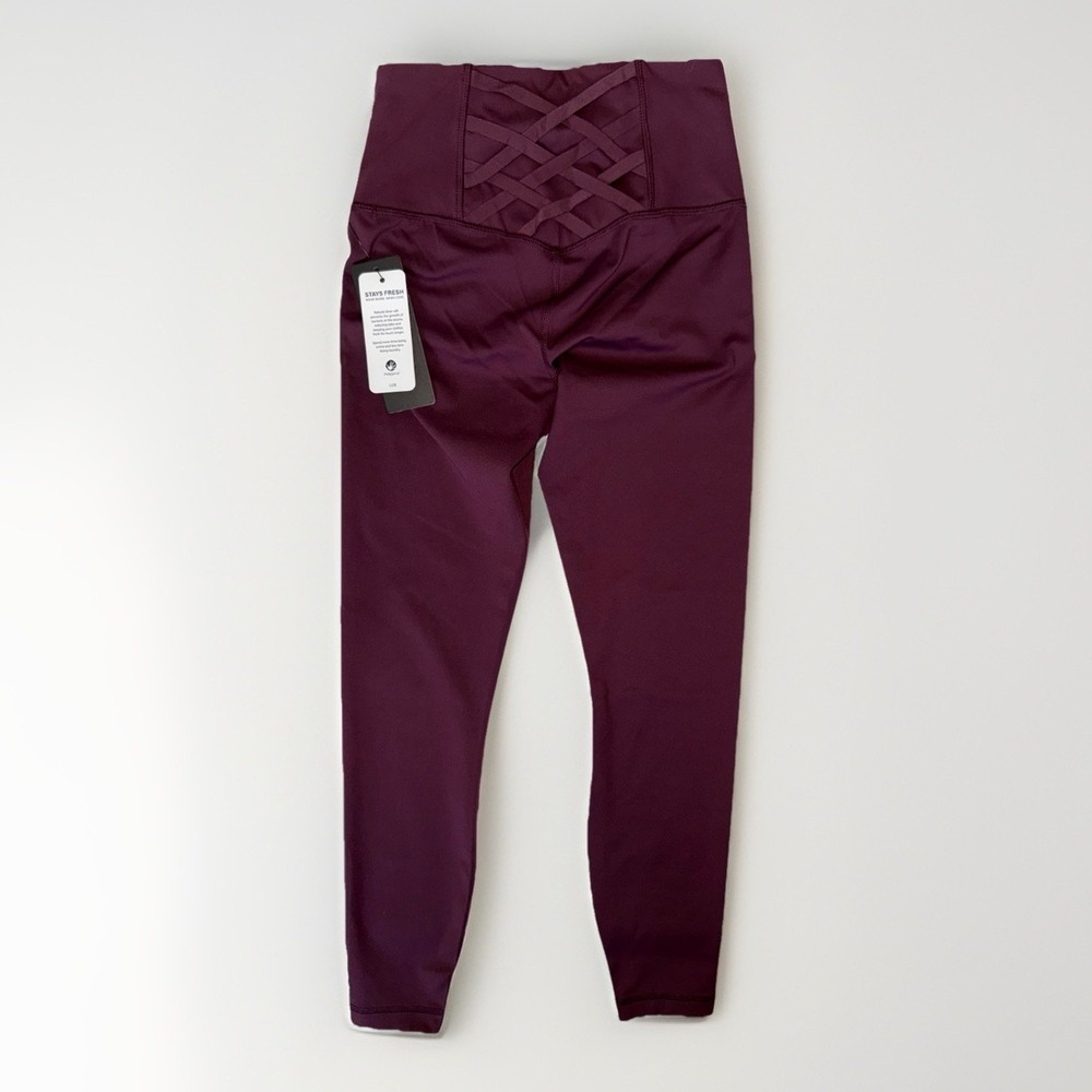 NWT Yogalicious Lux Leggings XS Mauve Wine Strappy Waist High Rise Athleisure